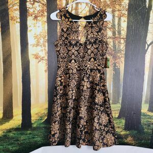 Nicki Minaj Womens M Cocktail Dress Black Gold Floral Above Knee Sleeveless